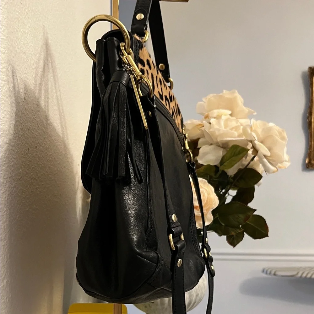 Coach Leopard  Pony-hair top handle shoulder strap with  and gold hardware. - Picture 4 of 10